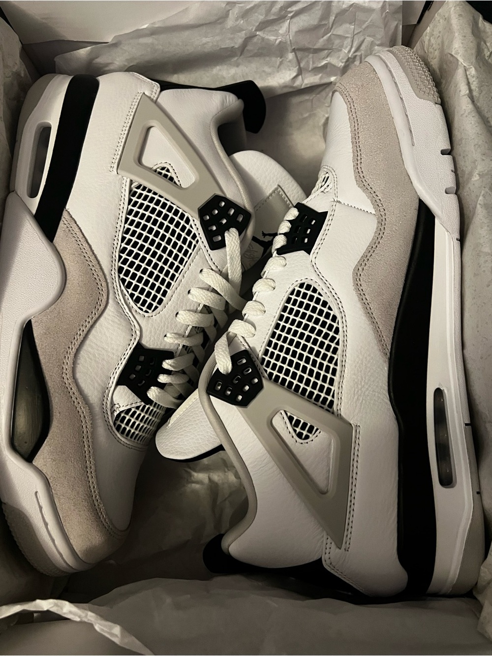 Military Black Jordan 4 Retro Men's White Black and Light Gray